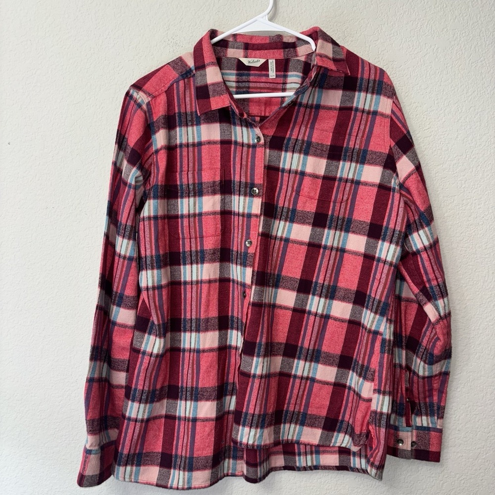 Woolrich Women's Pink Plaid Flannel Button Up Shirt Size XL Extra Large Cotton